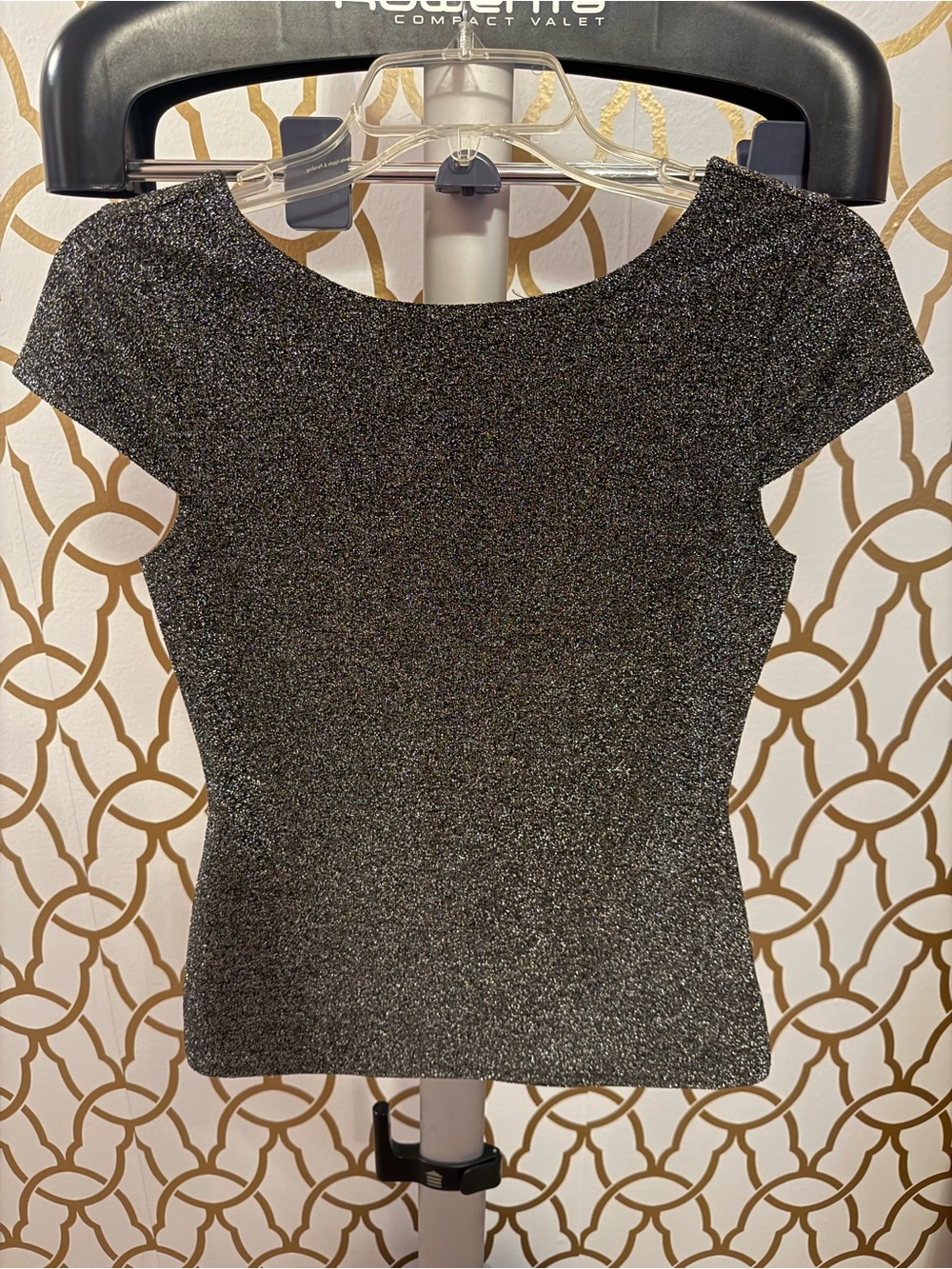 Express Metallic Cap-Sleeve Sparkle Tee - Black